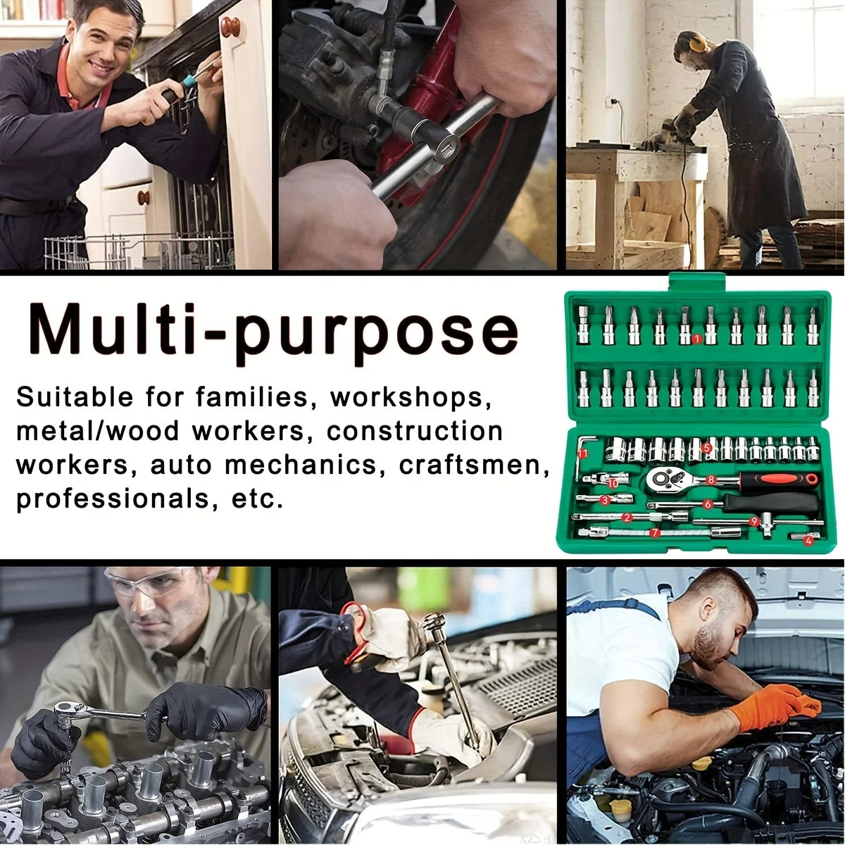 46pc Multipurpose Metric Hex Bit 1/4 in Socket Set