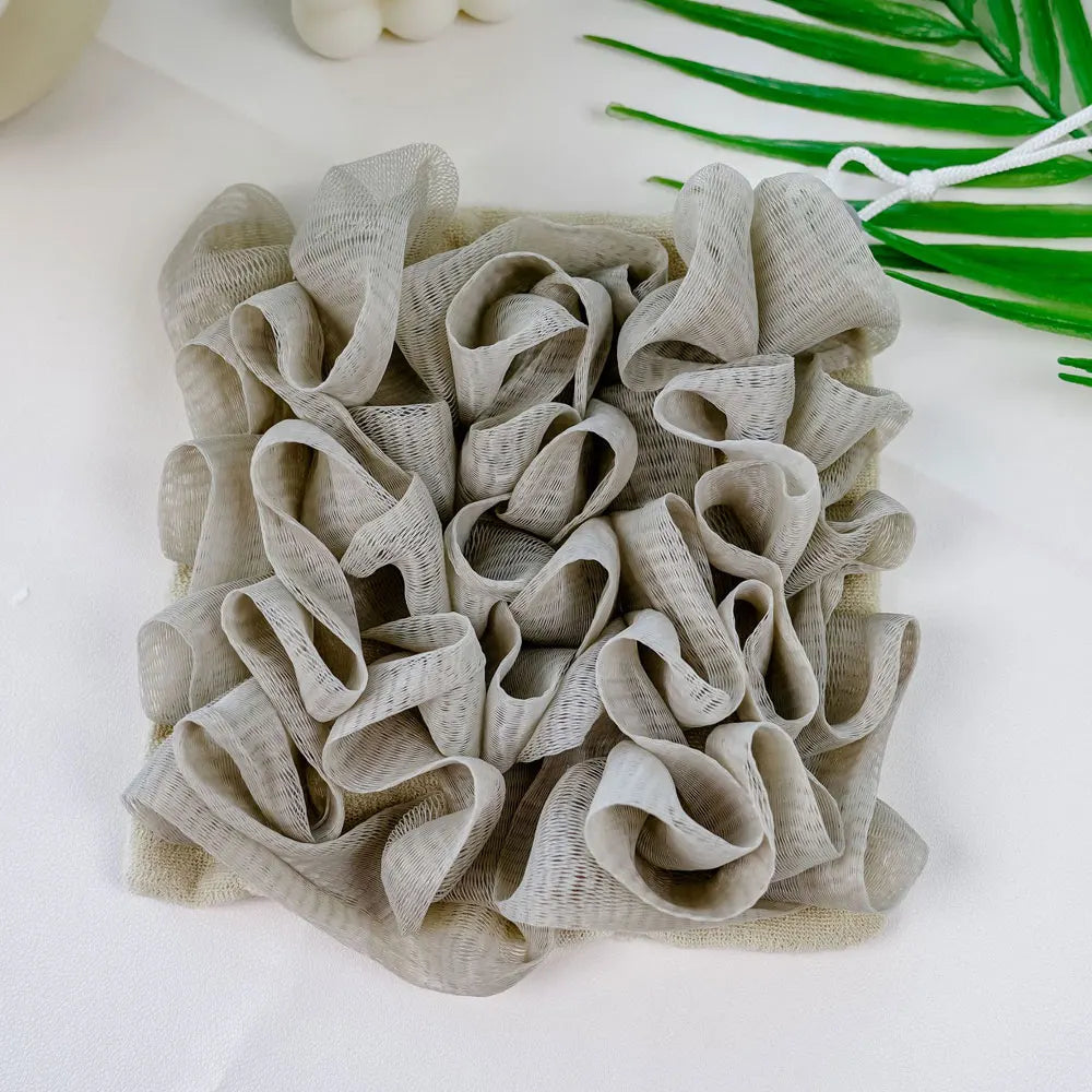 2-In-1 Bath Ball Towel Loofah With Drawstring Closure