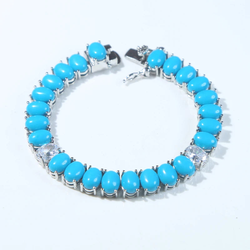 17-19CM Platinum Plated Turquoise Blue With White CZ Stone Tennis Bracelet