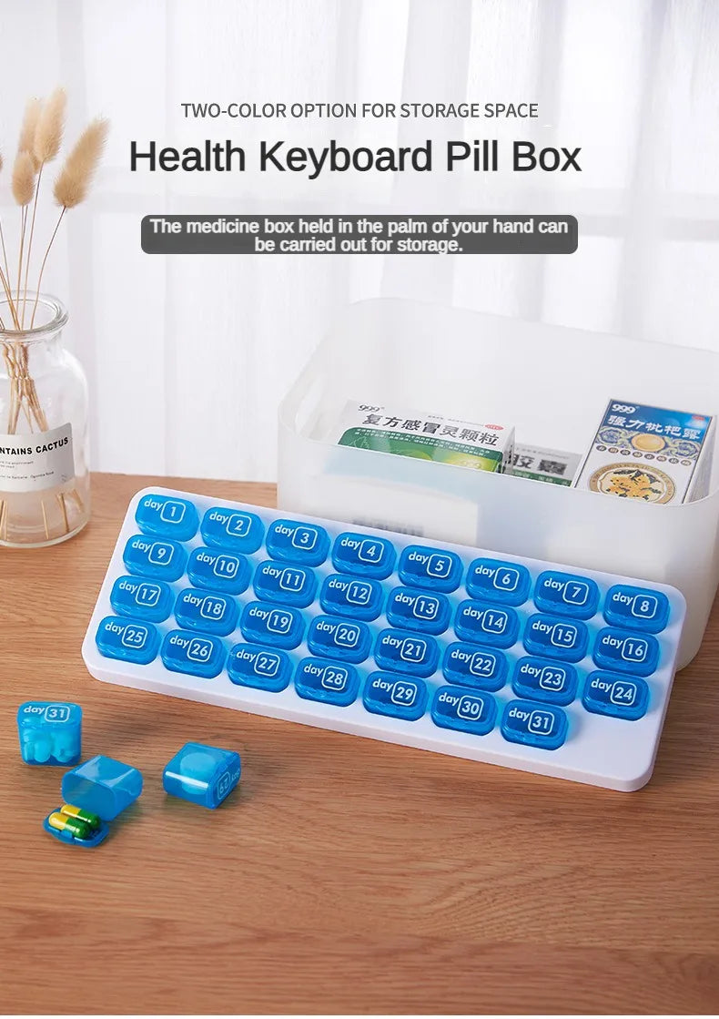 Portable 31 Days Medicine Box With Detachable Compartments