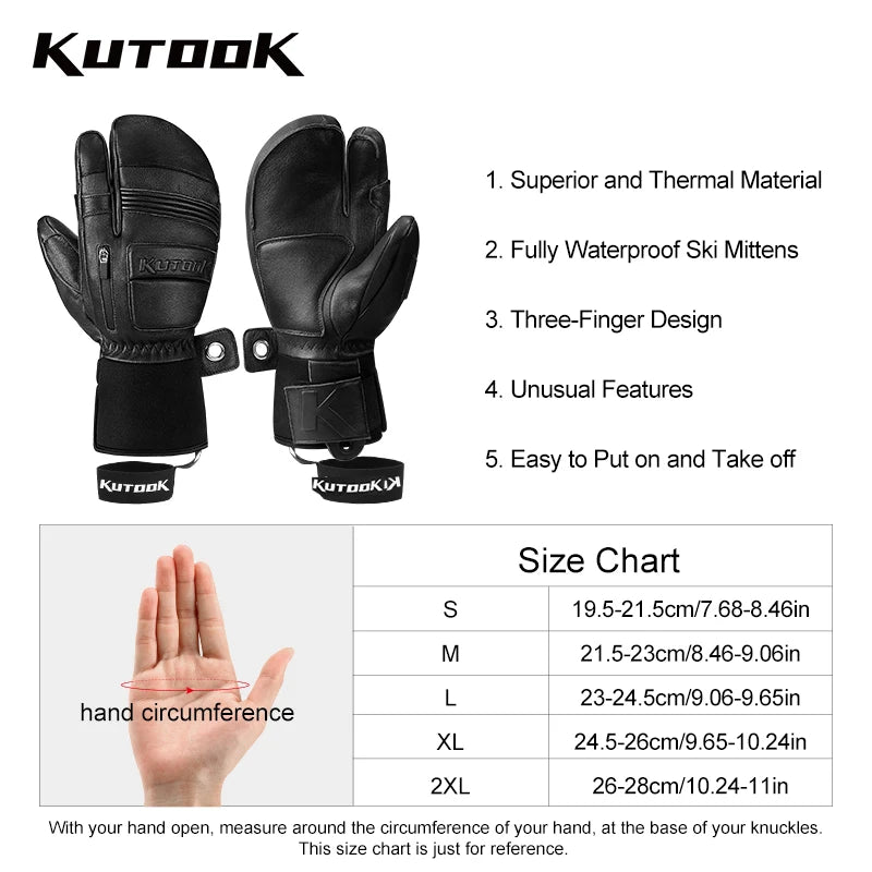 KUTOOK Men's Goatskin Leather Waterproof Thermal Gloves