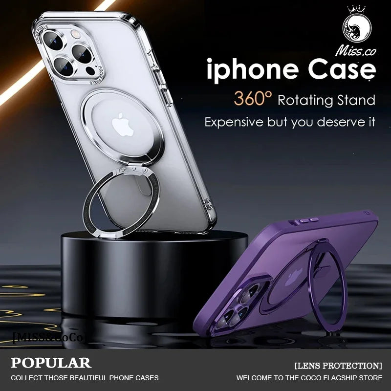 Magnetic 360°Rotation Stand Phone Case For Iphone 12 13 14 15 16 17 Pro Max Plus With Ring Holder