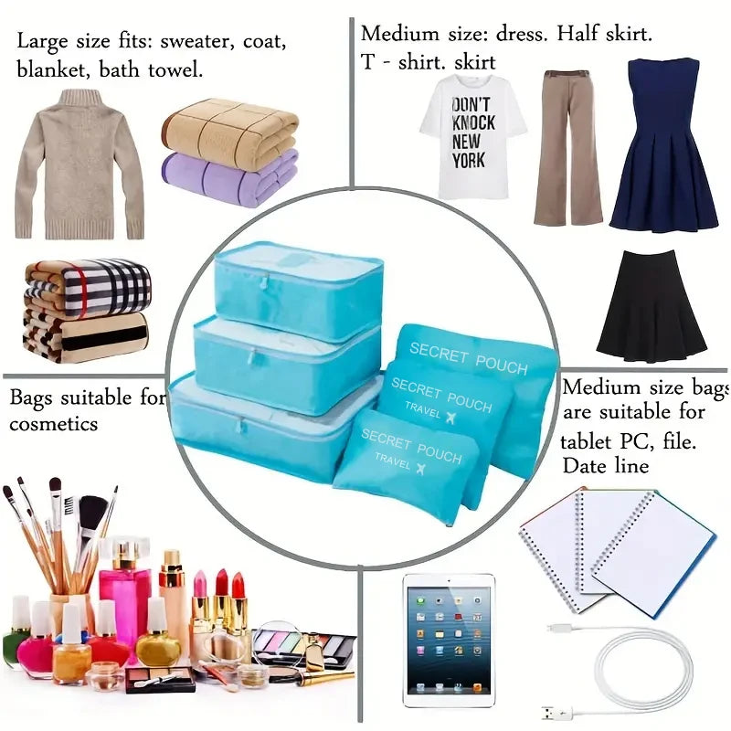 Men And Women's 6pcs Multifunction Waterproof Packing Cubes