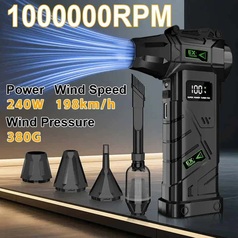 USB Charging 1000000 RPM 380G Turbo Air Blower With LED Lighting