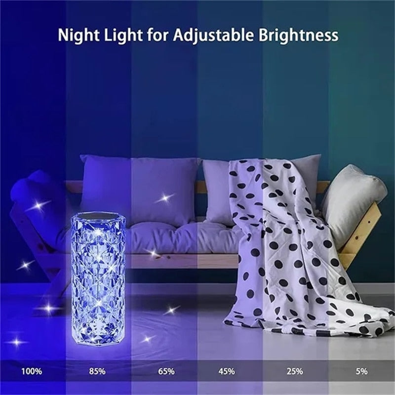 LED Crystal remote touch USB table lamp.  Romantic diamond color night light.