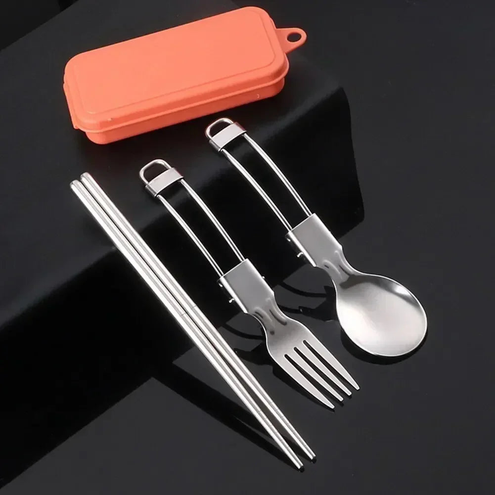 Stainless Steel Folding Spoon Fork Set With Case
