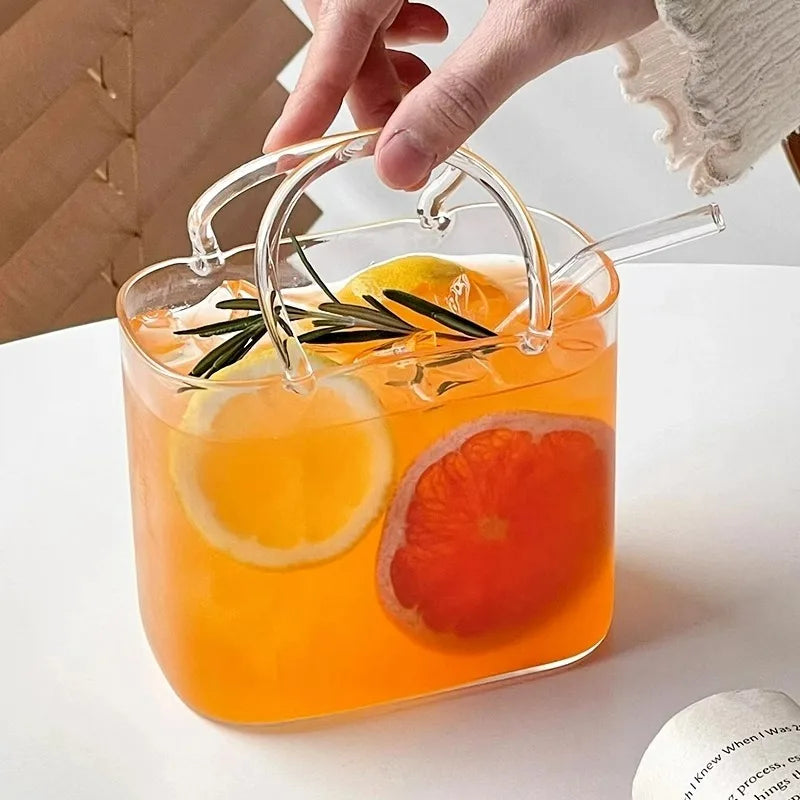 Portable Glass Handbag With Straw