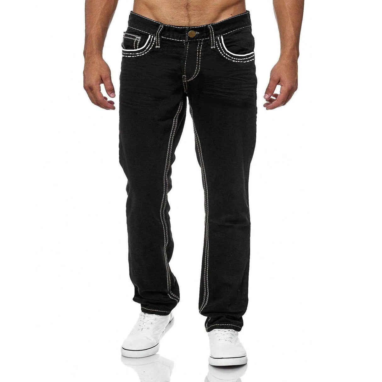 Men Stretch Denim Straight Leg Jeans With Pockets.