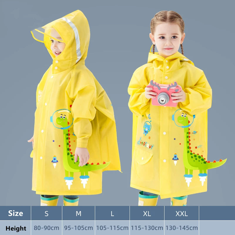 Children's Cartoon Raincoat With Backpack Space