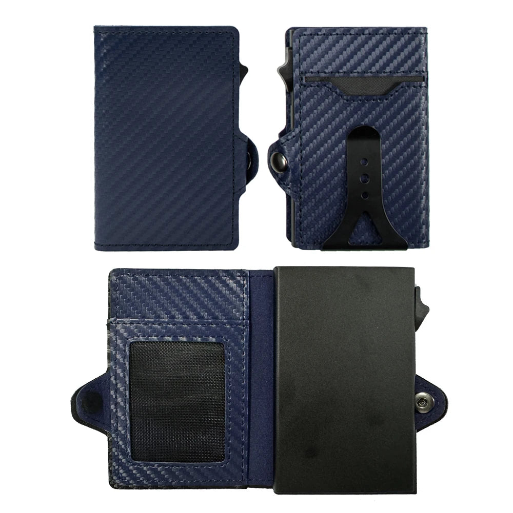 CASEKEY RFIF Leather Carbon Fiber Pop Up Credit Card Holder