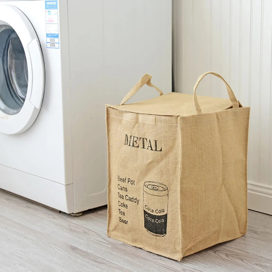 Folding Jute Organizer Storage Basket With Lids