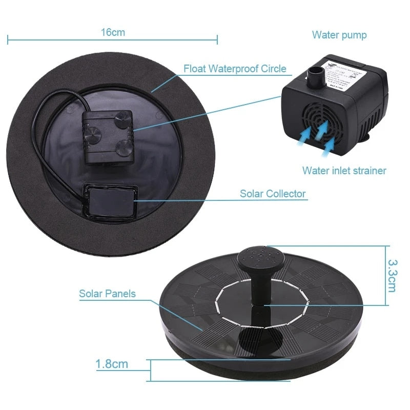 Mini Solar Powered Floating Water Fountain.