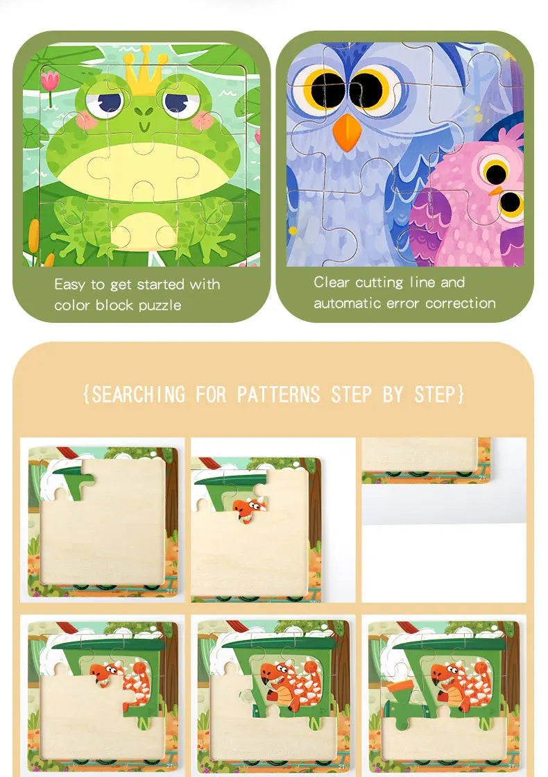 11x11cm Wooden 3d Cartoon Puzzle
