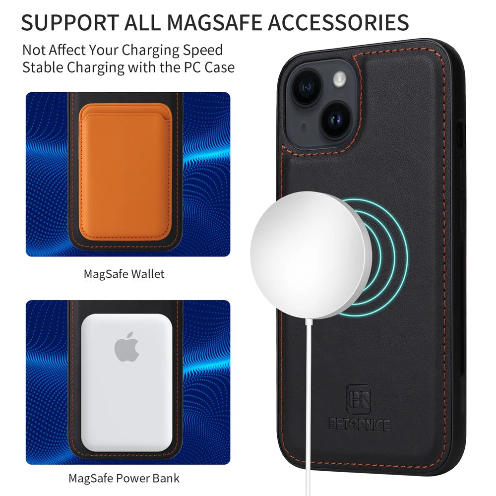 BETOPNICE 2 in 1 Detachable Magnetic Leather Case for iPhone 15 Pro Max 12 13 Mini 14 Plus