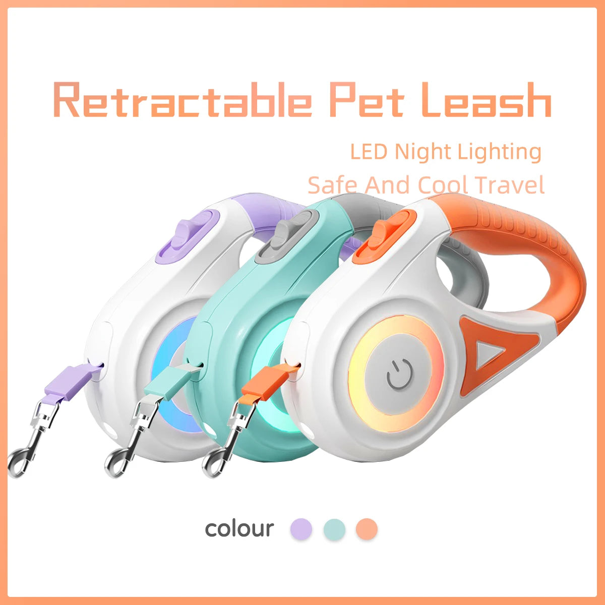 LED Retractable Dog Leash with light for Small To Medium Pets