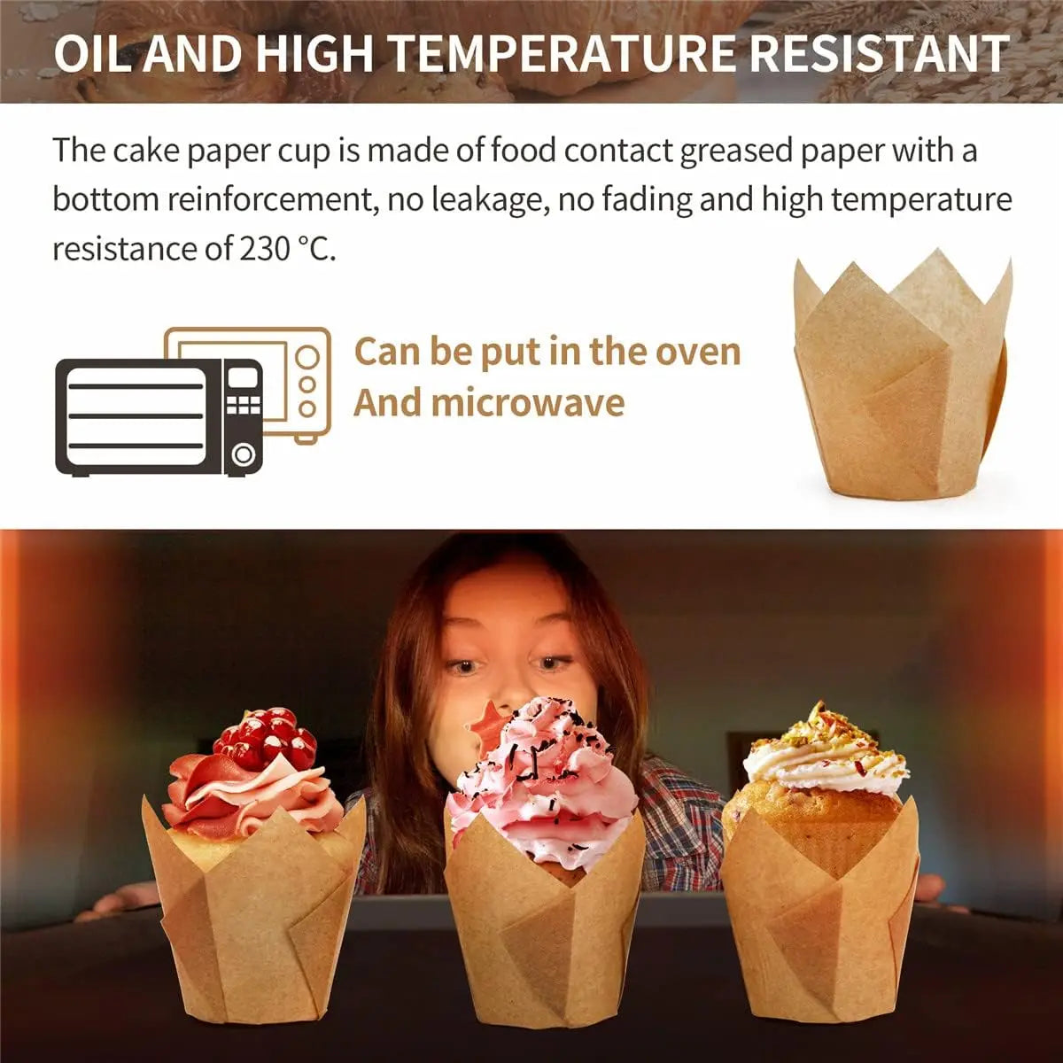 100pcs Oilproof Tulip Muffin Cupcake Liners