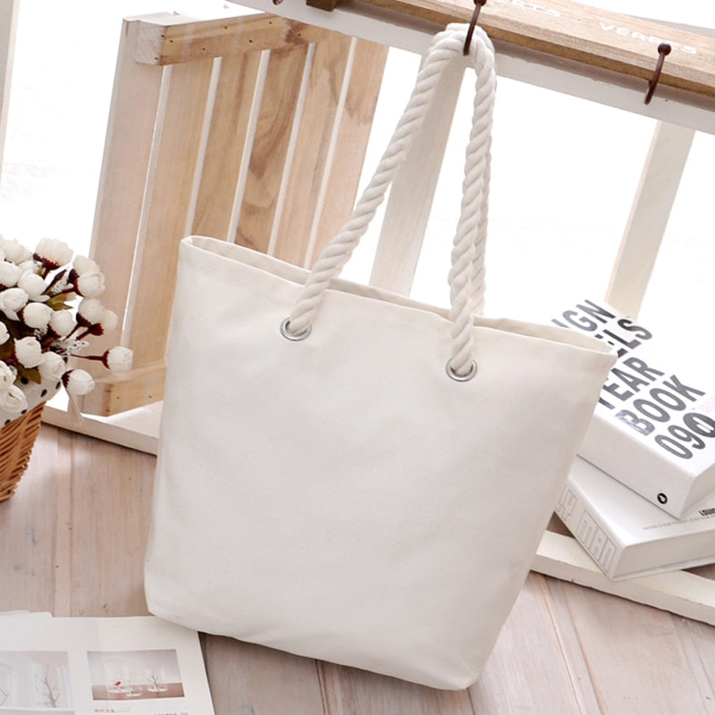 Recycled Organic Canvas Tote Beach Cotton Bag with Rope Handle.