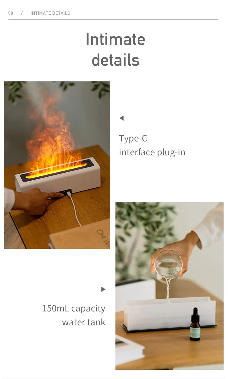 USB Realistic Fire Flame Aromatherapy cool Mist Or Essential Oil Diffuser