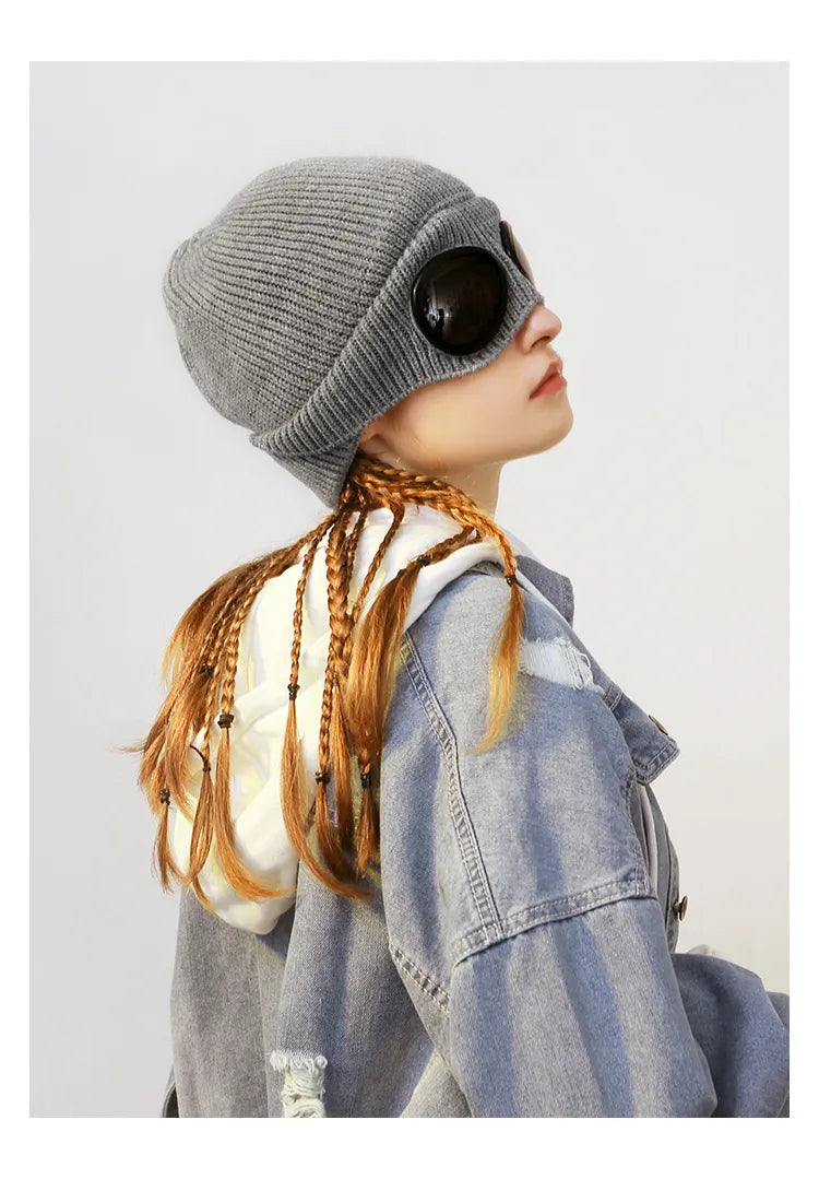 Men And Women's Knitted Beanie With Goggles
