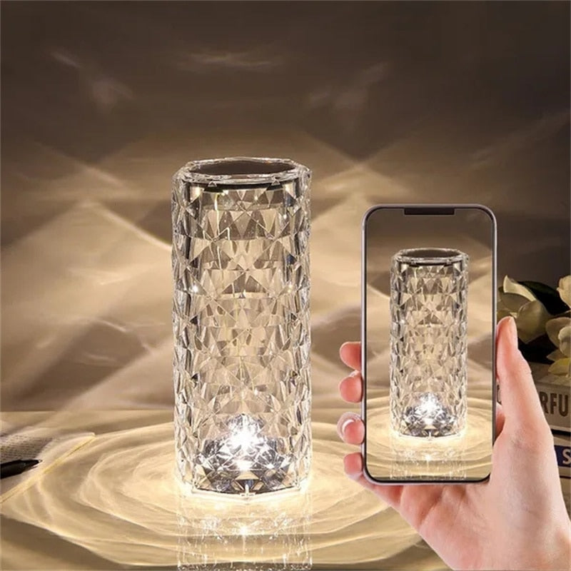 LED Crystal remote touch USB table lamp.  Romantic diamond color night light.