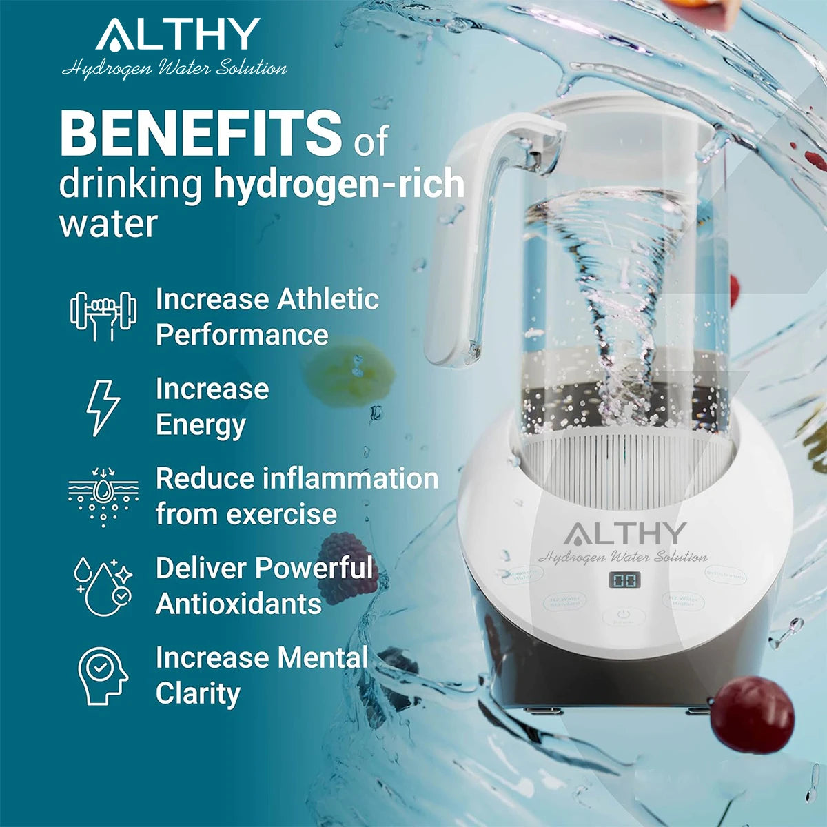 ALTHY SPE PEM Hydrogen Generator Water Pitcher with PH Calcium Sulfite filter