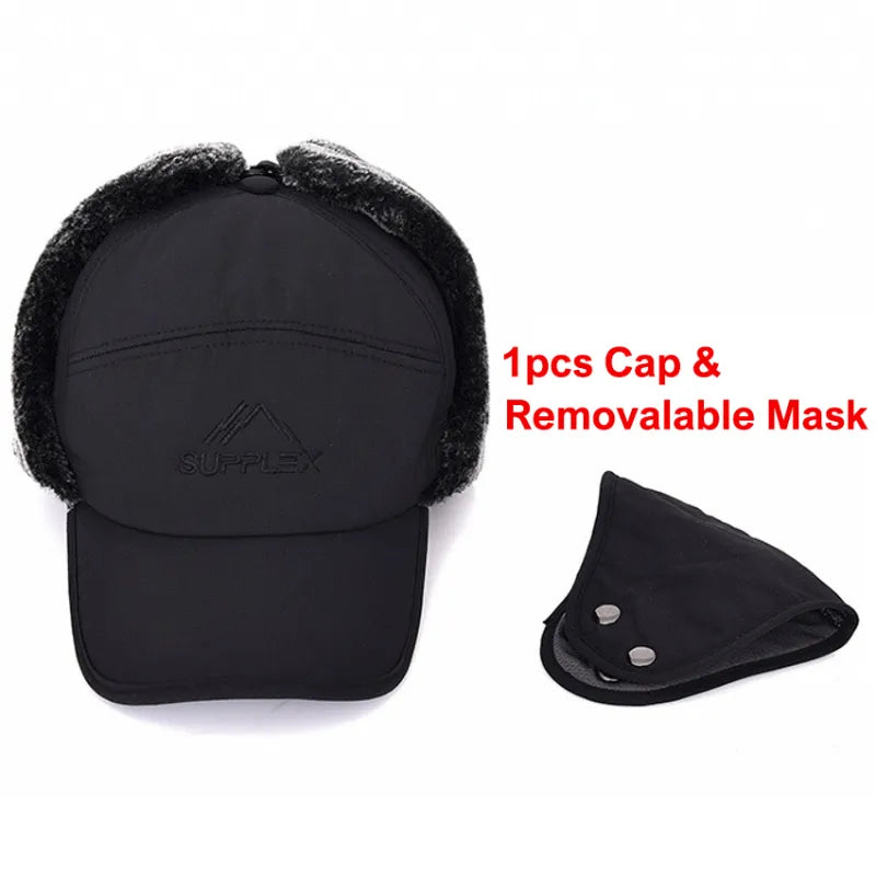Men Or Women's Outdoor Thick Warm Hat With Ear Flaps And Removable Mask