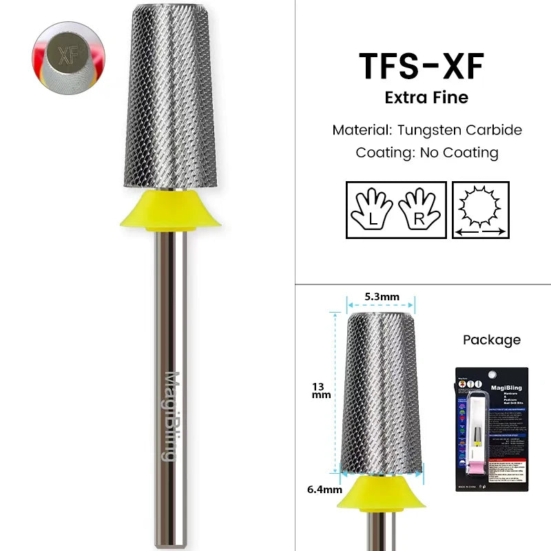 3/32" MagiBling Carbide Sharp 6.6mm Cross Cut Tapered Nails Bit For Acrylic Gel Remover