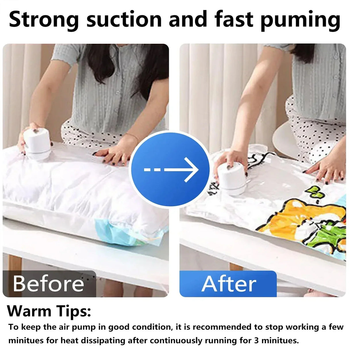 Mini Air Pump/Suction Vacuum Bags With American Standard Plug
