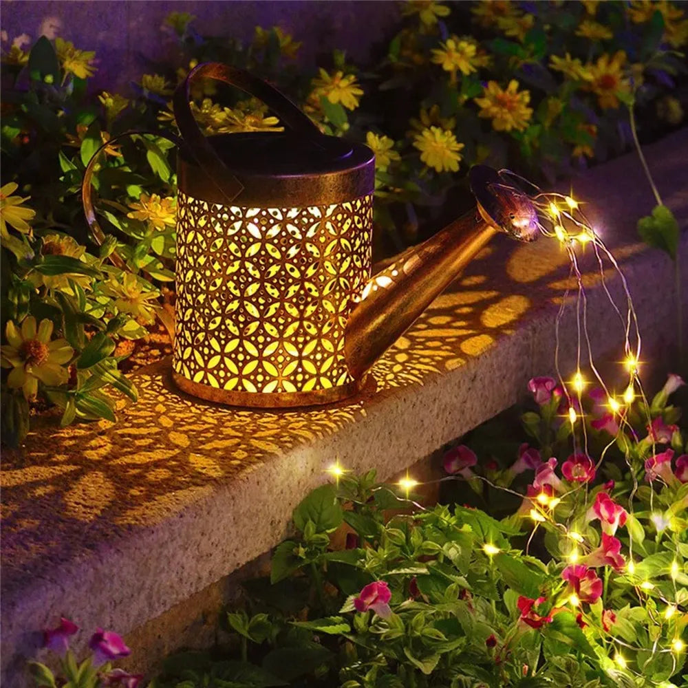 LED, Solar Watering Can With Waterfall Lamp.