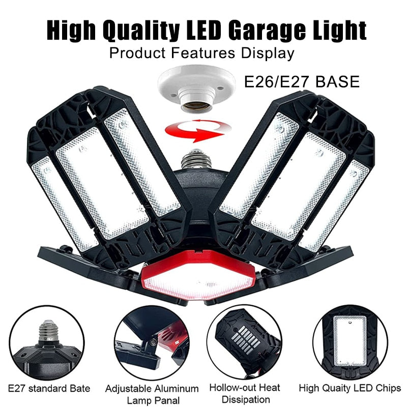 Led Garage Adjustable Ceiling Light With 12 Adjustable Panels. Great for Garage, Workshop and Warehouse.