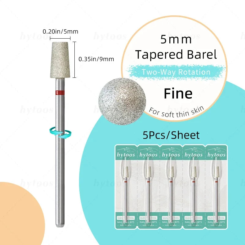 HYTOOS 5Pcs/Set Diamond Nail Drill Bits To Clean Cuticles And Nails