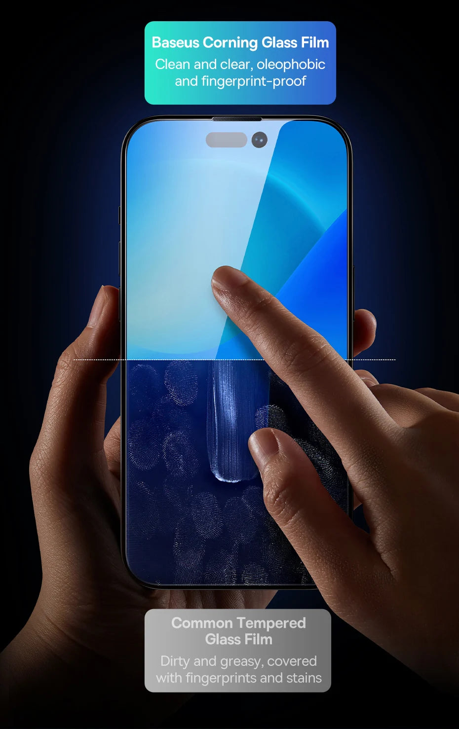 Baseus 0.4mm Corning Tempered Glass Screen Protector For iPhone 16 15 14 13 Pro Max