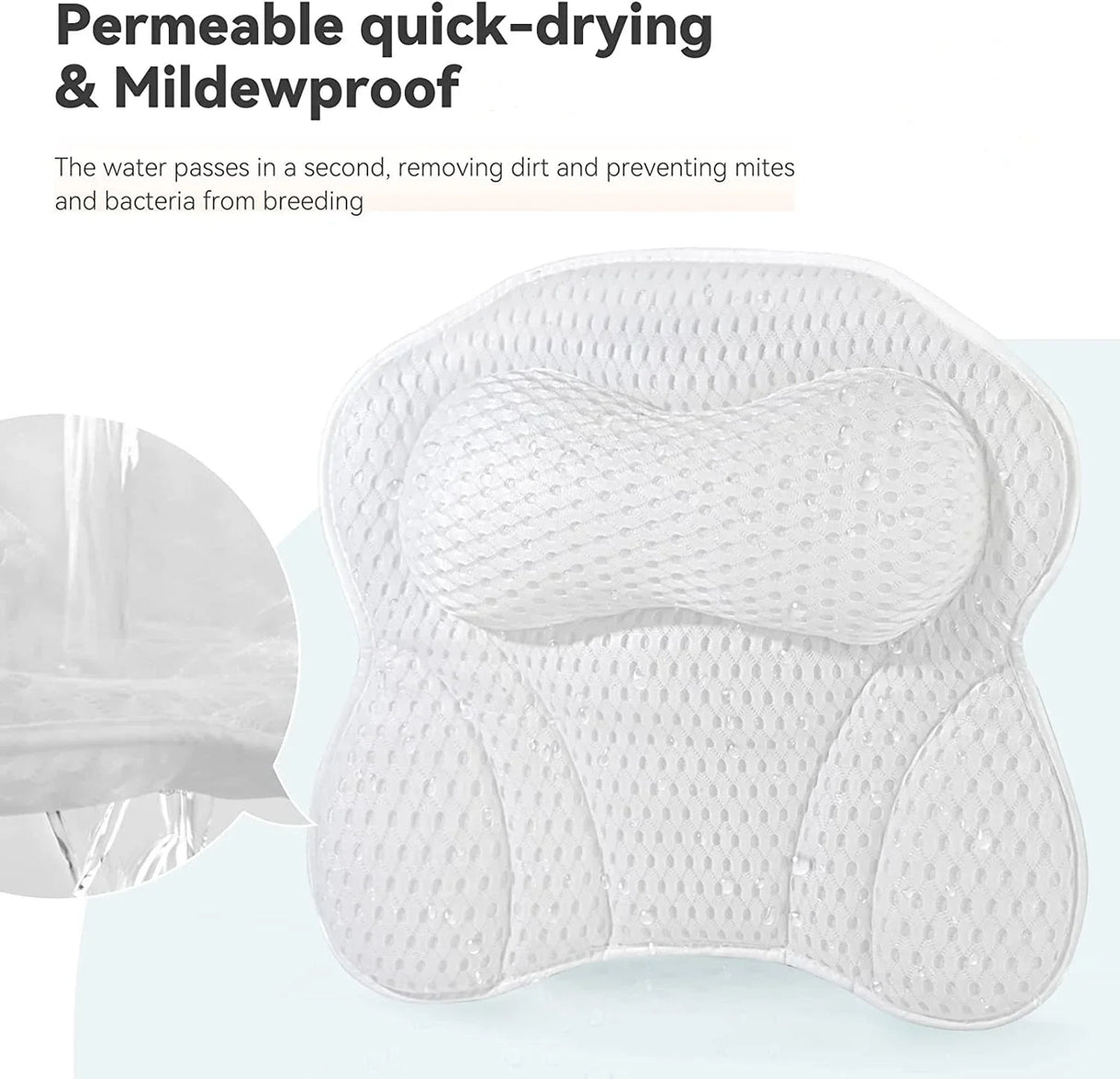 Bath Pillow for Neck & Back Support with Strong Suction Cups