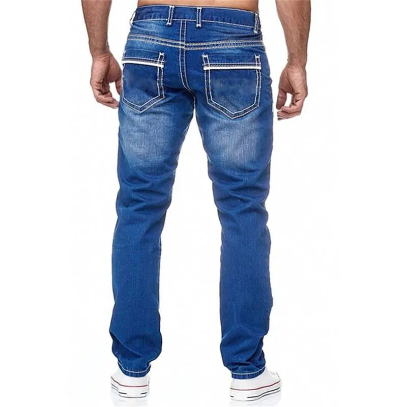 Men Stretch Denim Straight Leg Jeans With Pockets.