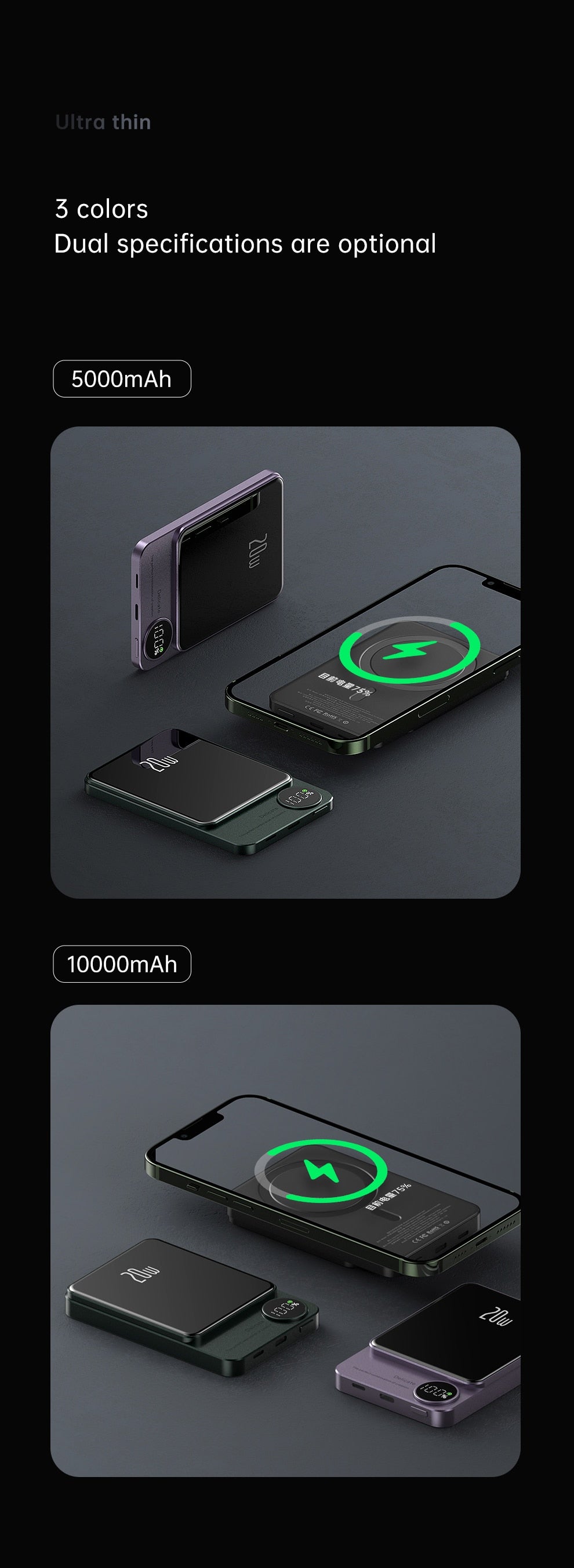 Wireless Power Bank Magnetic 10000mAh,Type C Fast Charger For iPhone 14 13 12 Xiaomi Samsung Magnetic safe Series