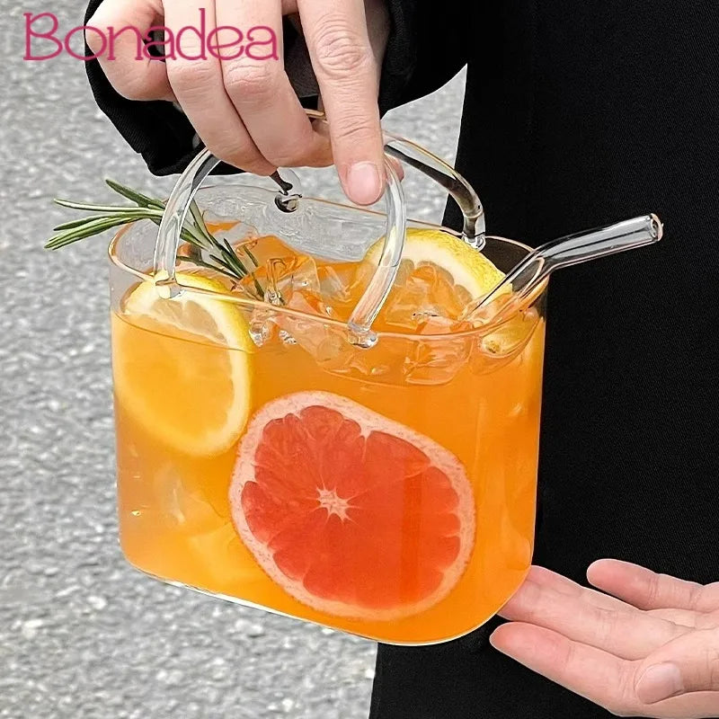 Portable Glass Handbag With Straw