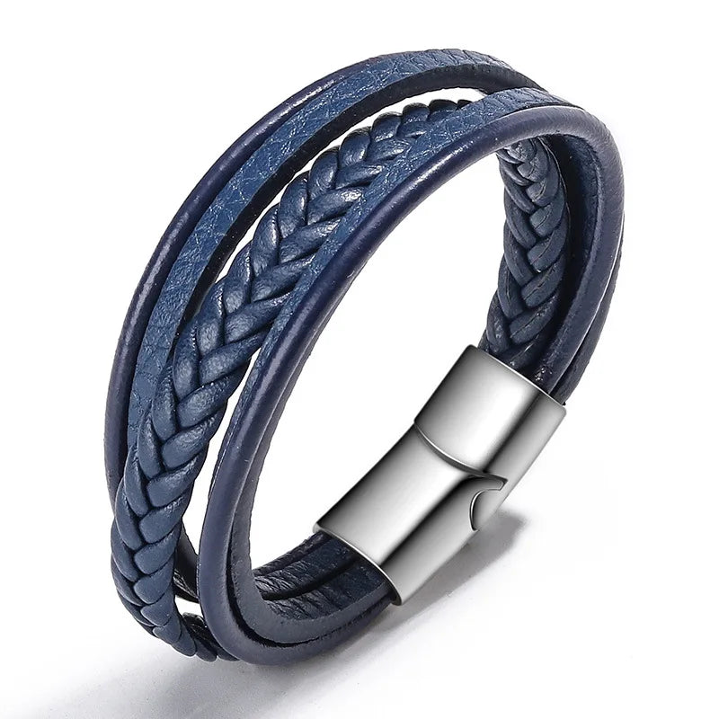 Handmade Rope Leather Bracelet For Men Or Women With Magnetic Clasp