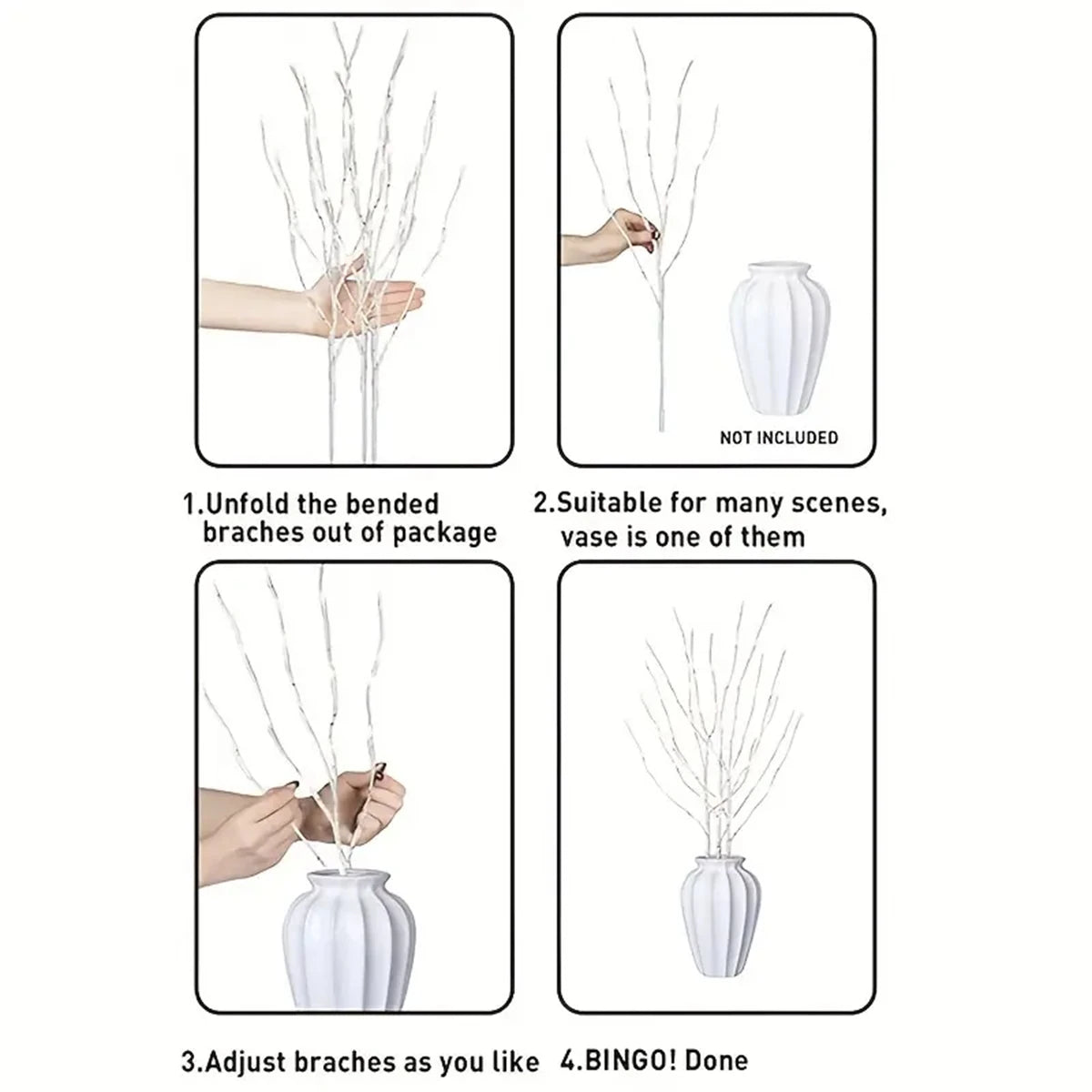 1 PC Battery Operated 20 LED White Birch Branch Lights
