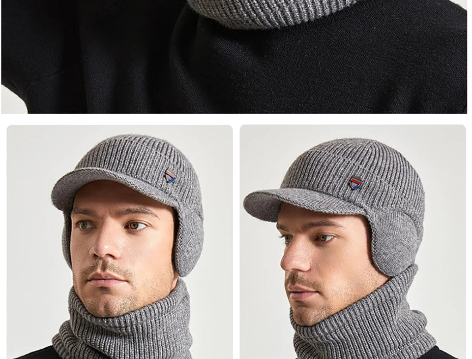 Men Or Women's Knitted Neck Scarf And Hat With Extra Ear Protection