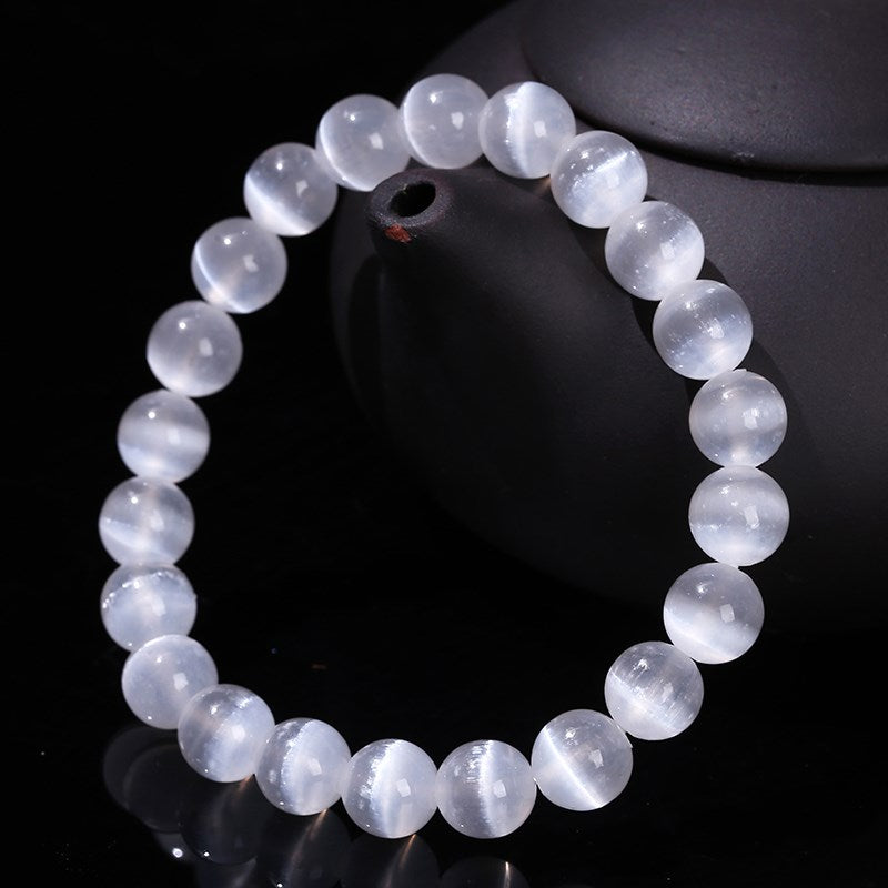 JD Natural White 6/8/10 mm Selenite Stone Bead Bracelet.