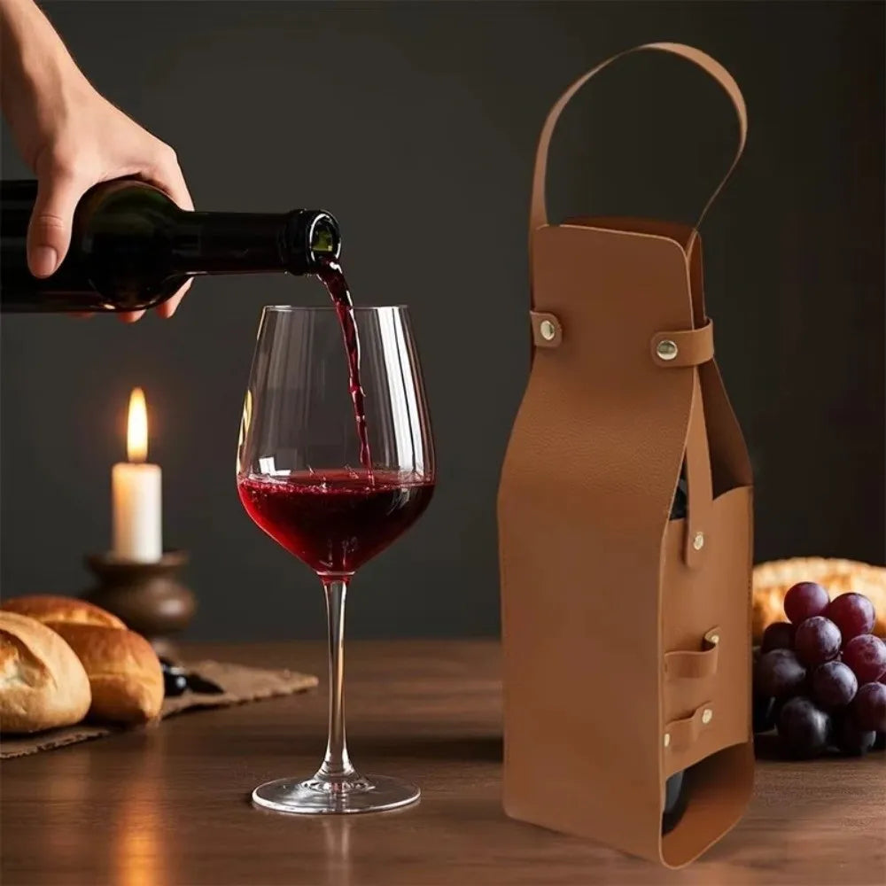 PU Leather Double Layer Reusable Wine Bag