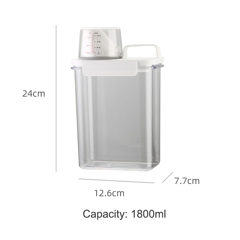 METKA Multipurpose Plastic Storage Container with Measuring Cup. Great for Laundry Powder, Cereal or Pet food.