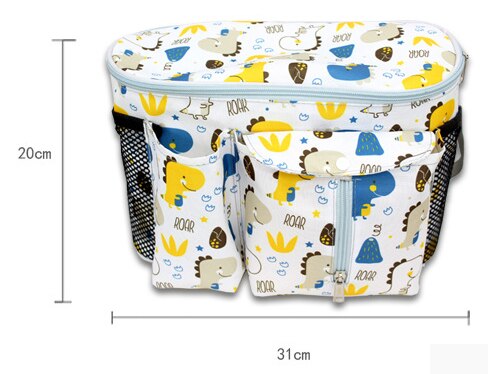 Stroller organizer bag for diapers, baby bottles and toys.