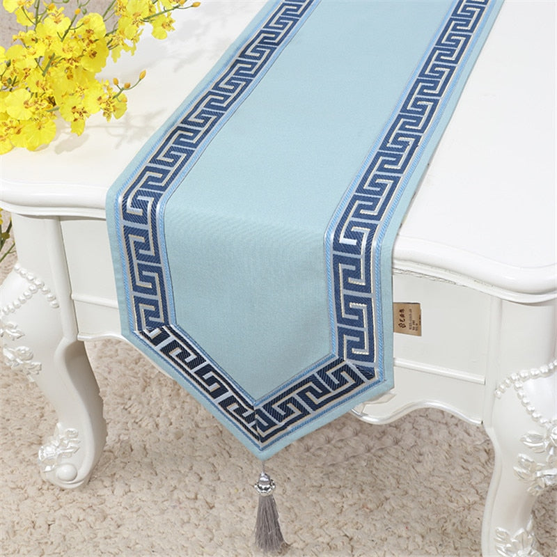 Rose Linen Table Runner With Tassels.