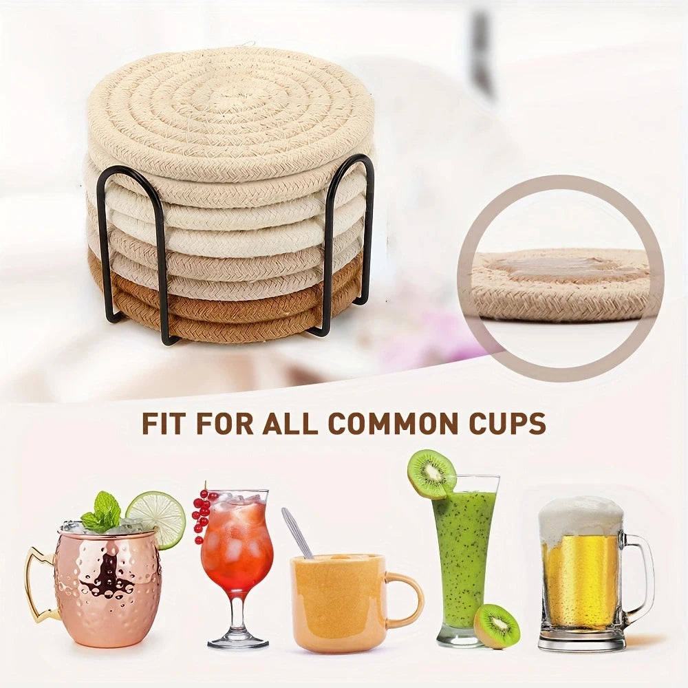 8pcs High-Temperature Resistant Woven Coaster Set With Holder