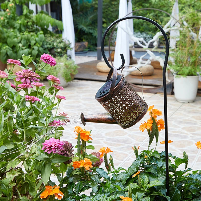 Solar Metal Waterproof Watering Can Garden Decor