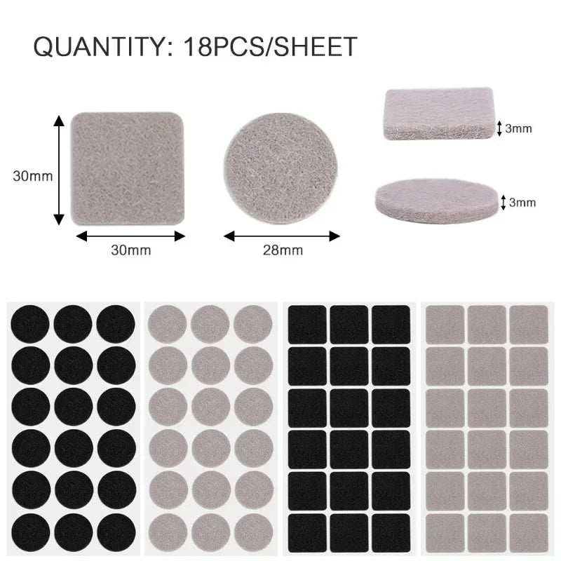 18/180Pcs Round/Square Felt Adhesive Non-Slip Furniture Pads