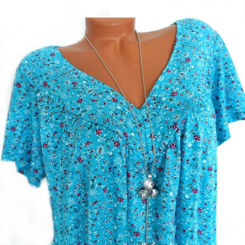 Women's V-Neck Printed Short Sleeve Tops