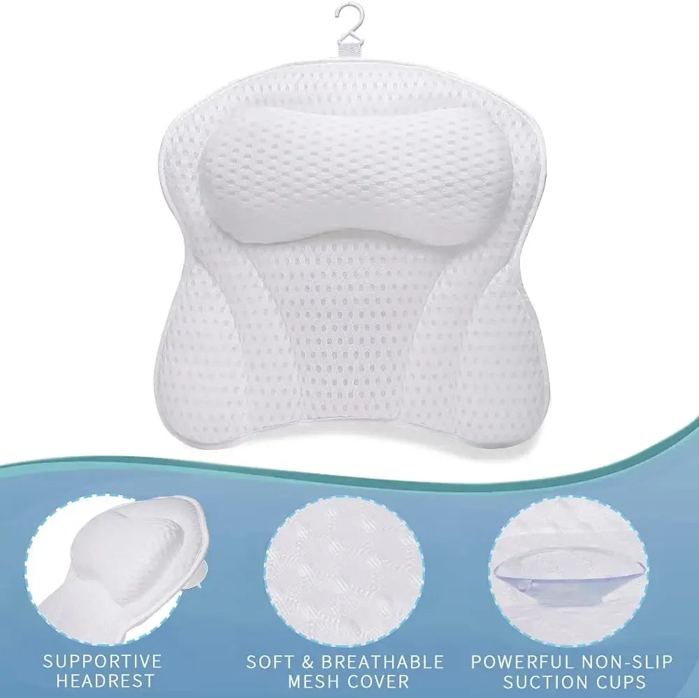 Bath Pillow for Neck & Back Support with Strong Suction Cups