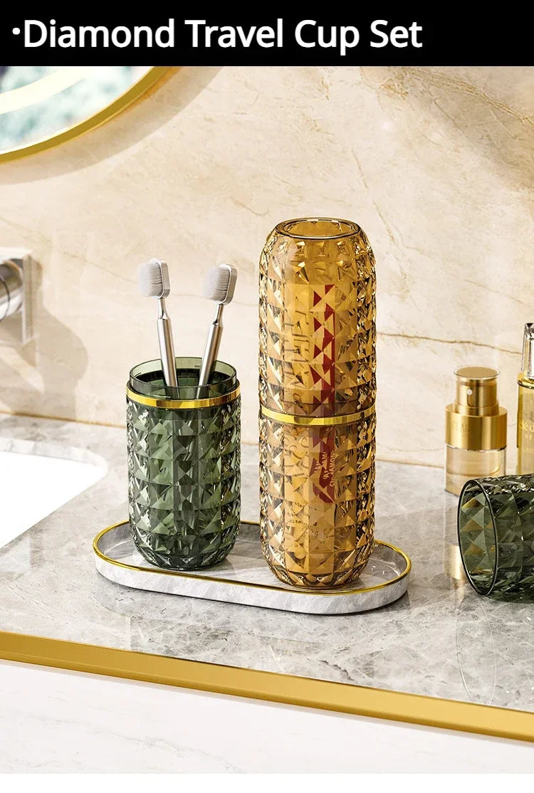 Light Luxury Diamond Pattern Travel Cup Toothpaste And Toothbrush Holder